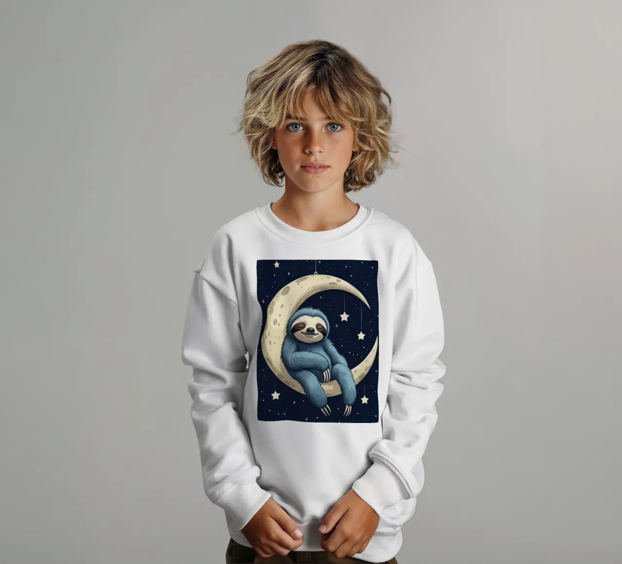 Simpatico bradipo blu sulla mezzaluna con le stelle felpa bambino da DesignDoodle