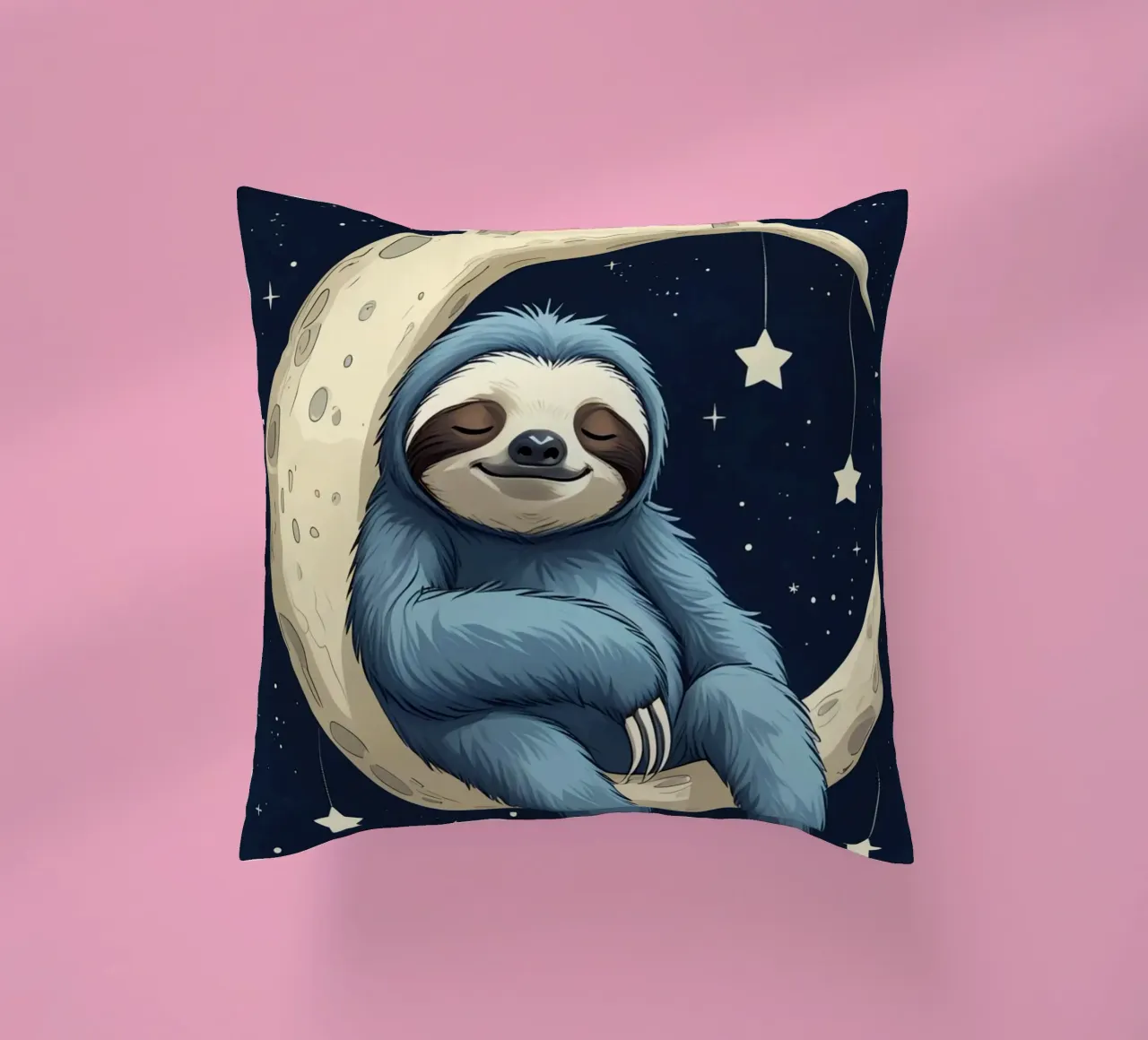 Simpatico bradipo blu sulla mezzaluna con le stelle cuscino da DesignDoodle