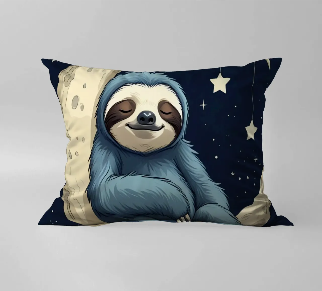 Simpatico bradipo blu sulla mezzaluna con le stelle cuscino da DesignDoodle