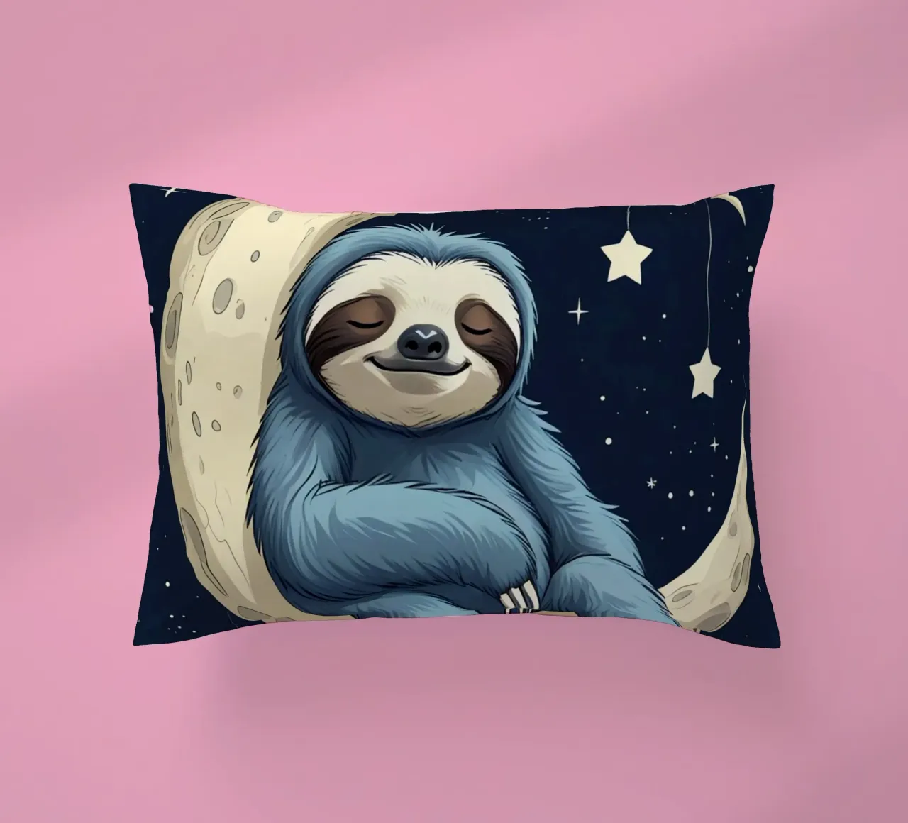 Simpatico bradipo blu sulla mezzaluna con le stelle cuscino da DesignDoodle