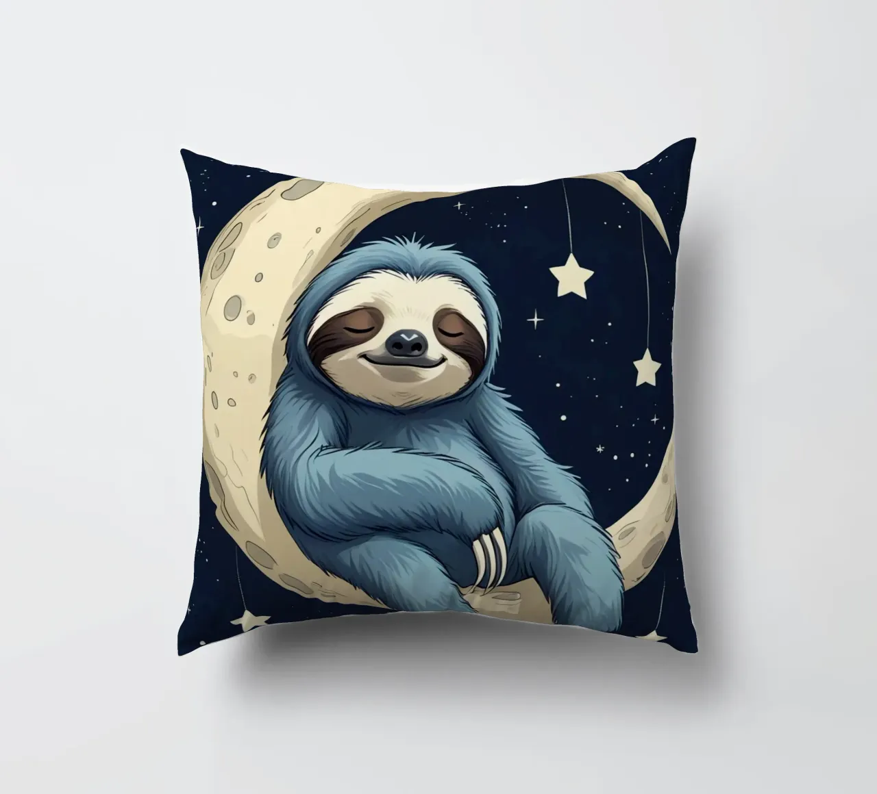 Simpatico bradipo blu sulla mezzaluna con le stelle cuscino da DesignDoodle
