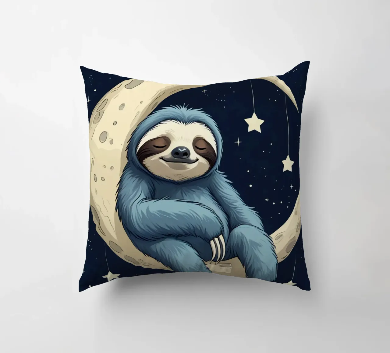 Simpatico bradipo blu sulla mezzaluna con le stelle cuscino da DesignDoodle