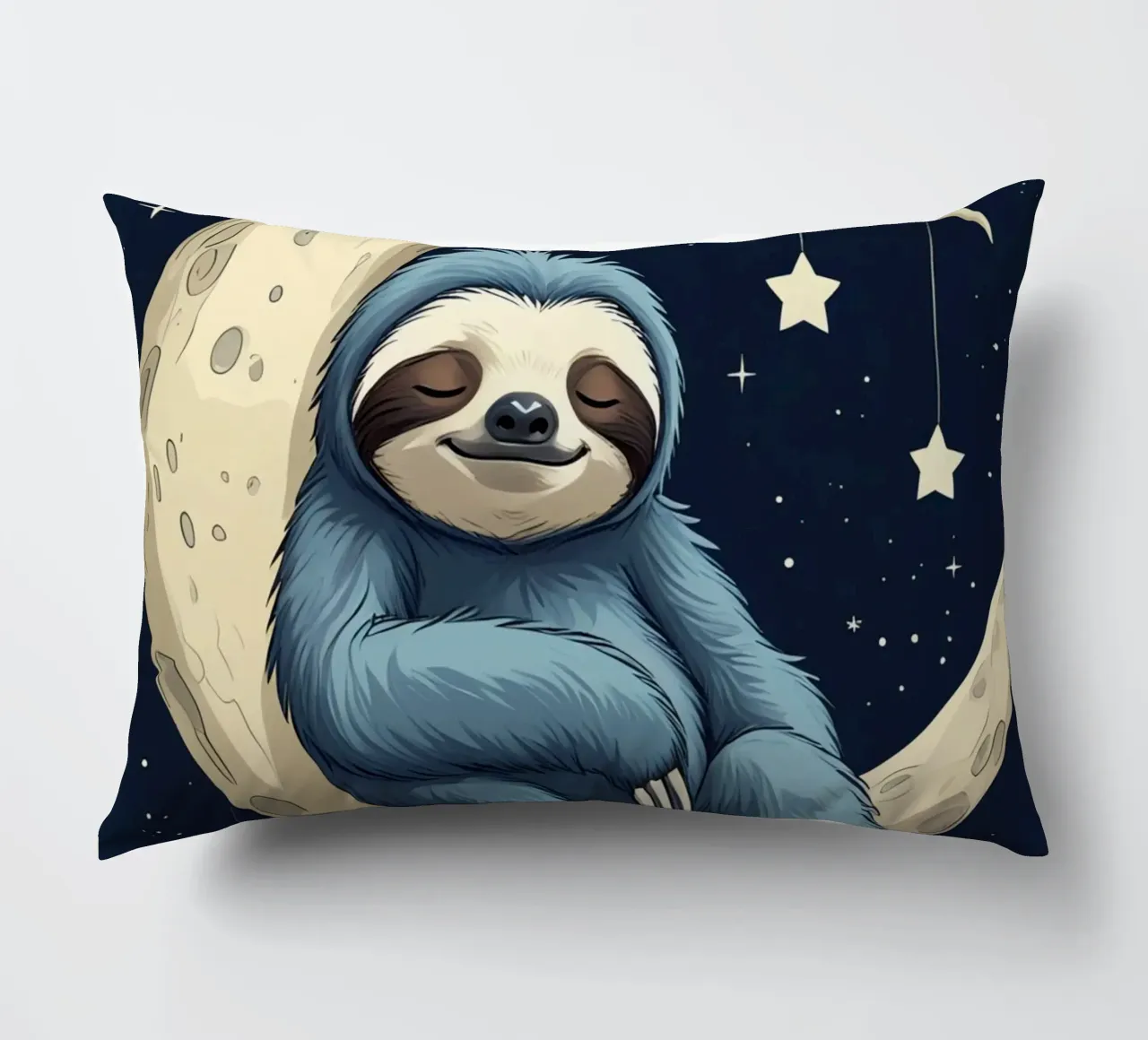 Simpatico bradipo blu sulla mezzaluna con le stelle cuscino da DesignDoodle