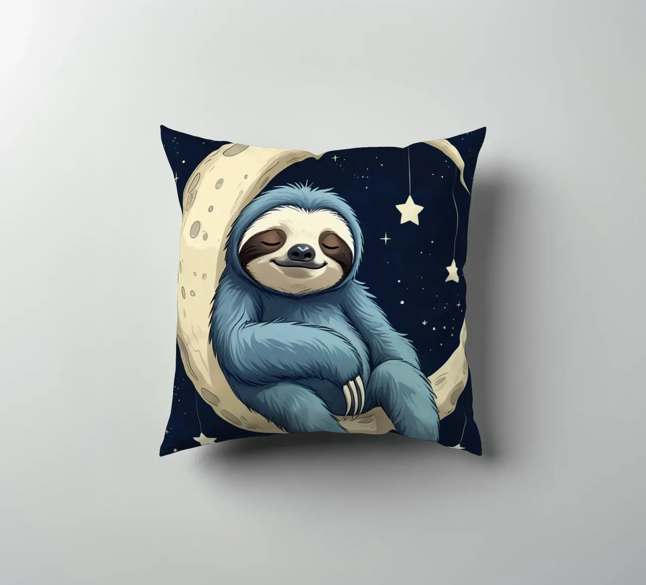 Simpatico bradipo blu sulla mezzaluna con le stelle cuscino da DesignDoodle