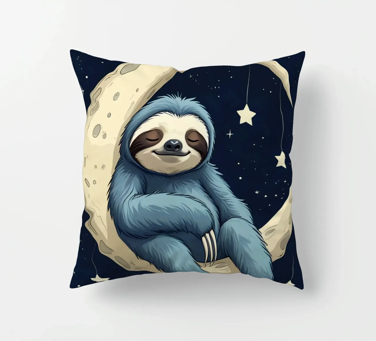 Simpatico bradipo blu sulla mezzaluna con le stelle cuscino da DesignDoodle
