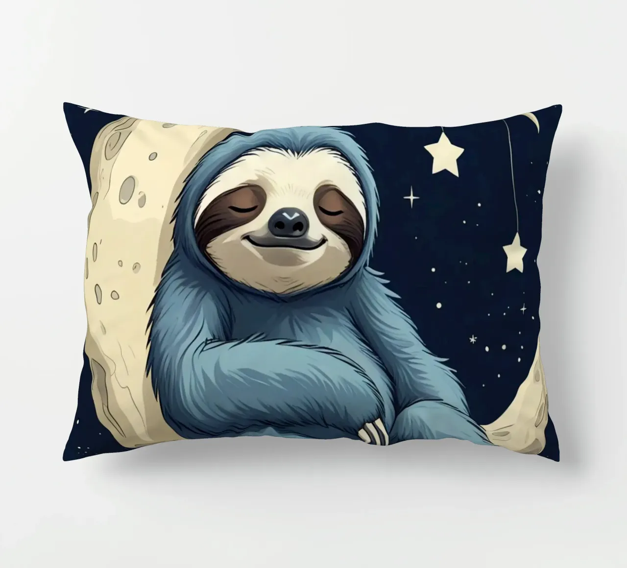 Simpatico bradipo blu sulla mezzaluna con le stelle cuscino da DesignDoodle