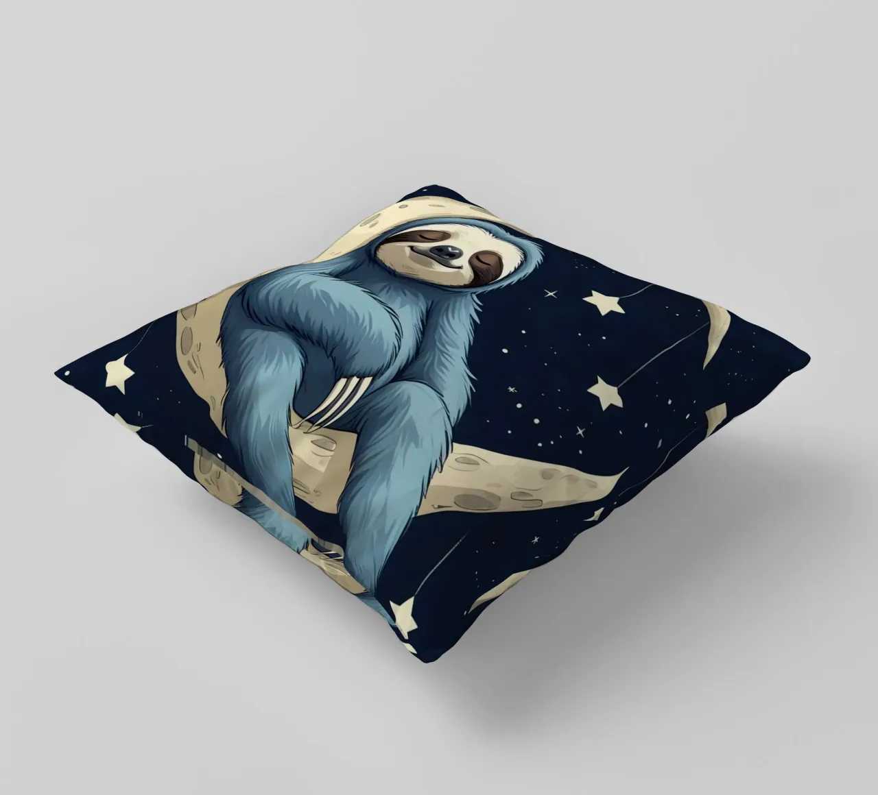 Simpatico bradipo blu sulla mezzaluna con le stelle cuscino da DesignDoodle