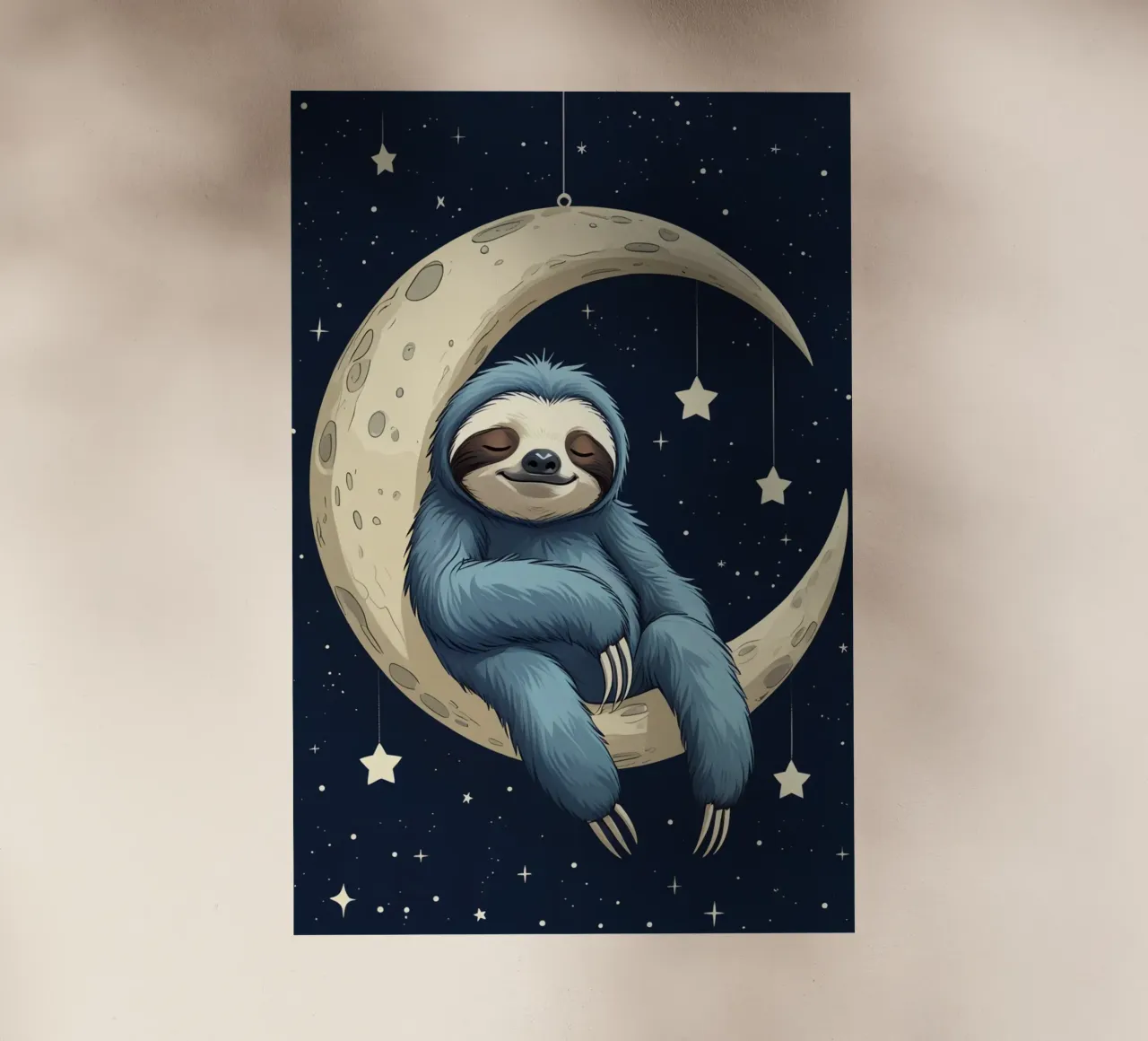 Simpatico bradipo blu sulla mezzaluna con le stelle pellicola backlit da DesignDoodle
