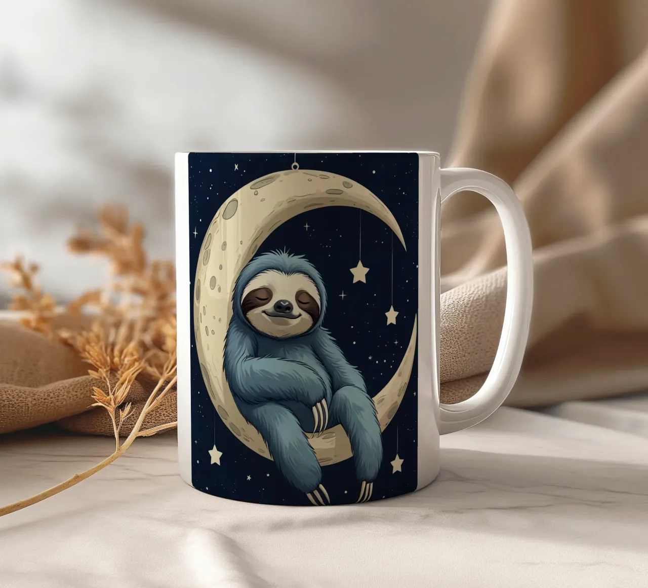 Simpatico bradipo blu sulla mezzaluna con le stelle tazza in ceramica da DesignDoodle