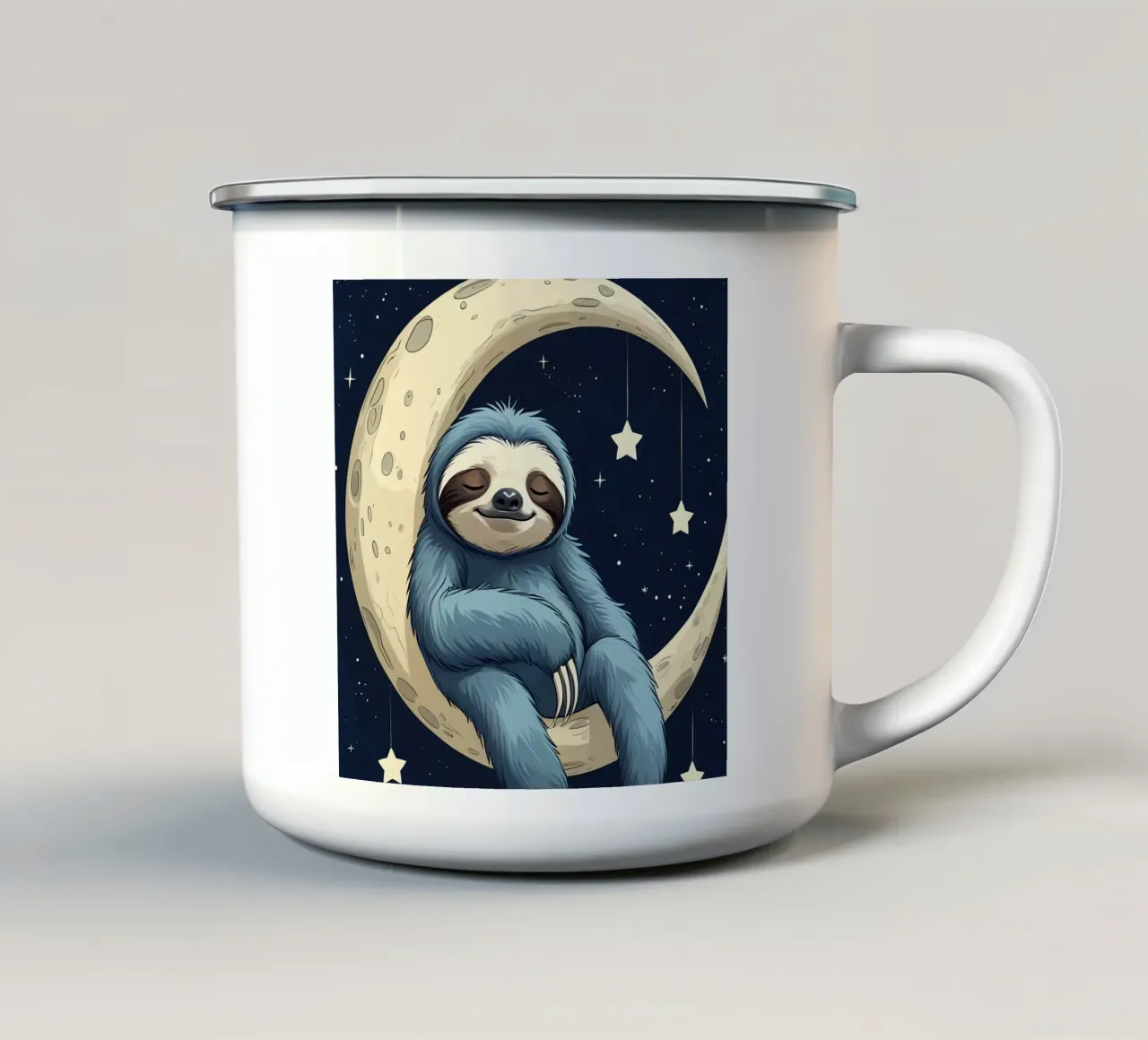 Simpatico bradipo blu sulla mezzaluna con le stelle tazza in smalto da DesignDoodle