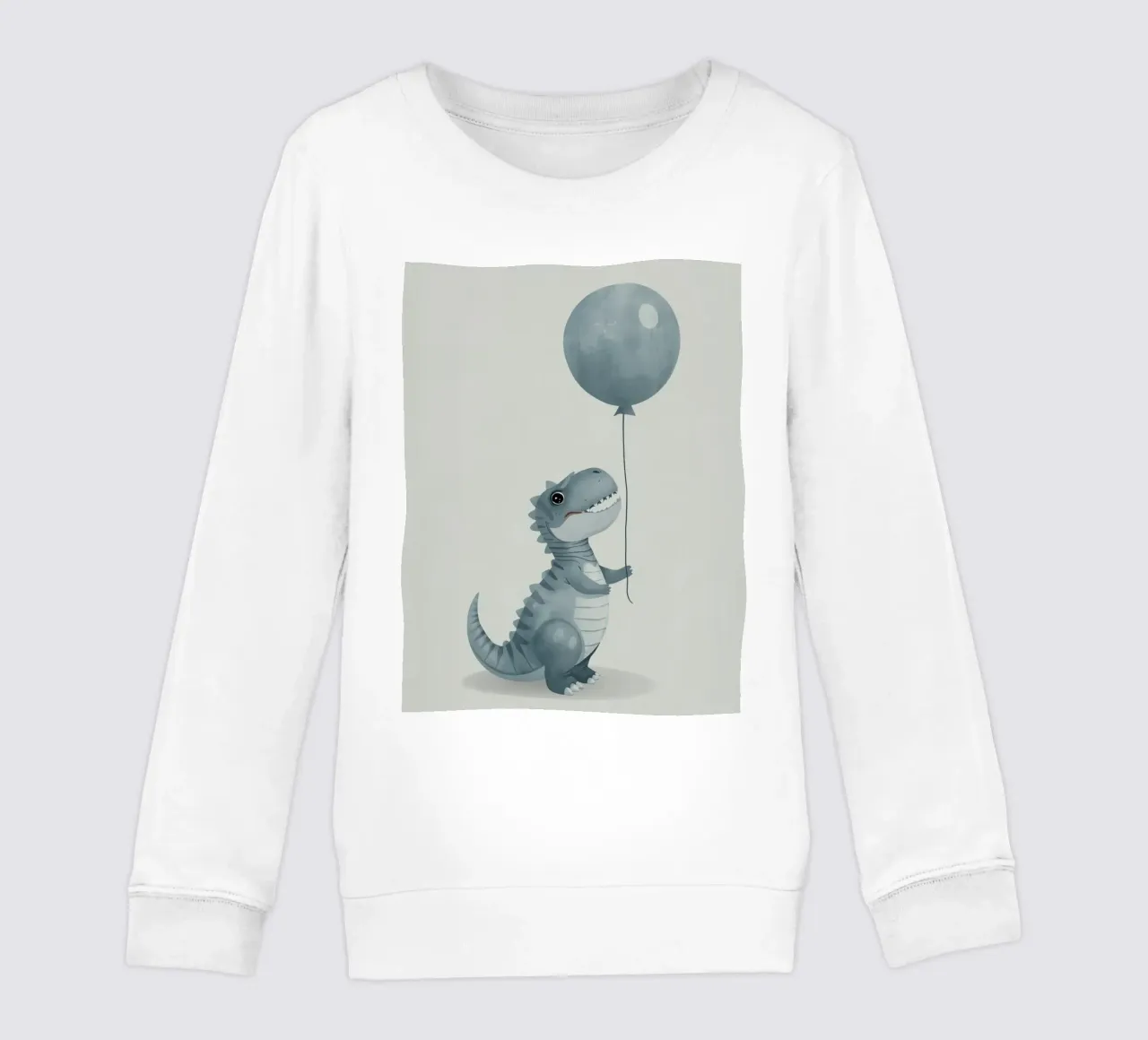 Simpatico dinosauro grigio-blu che tiene in mano un palloncino felpa bambino da DesignDoodle