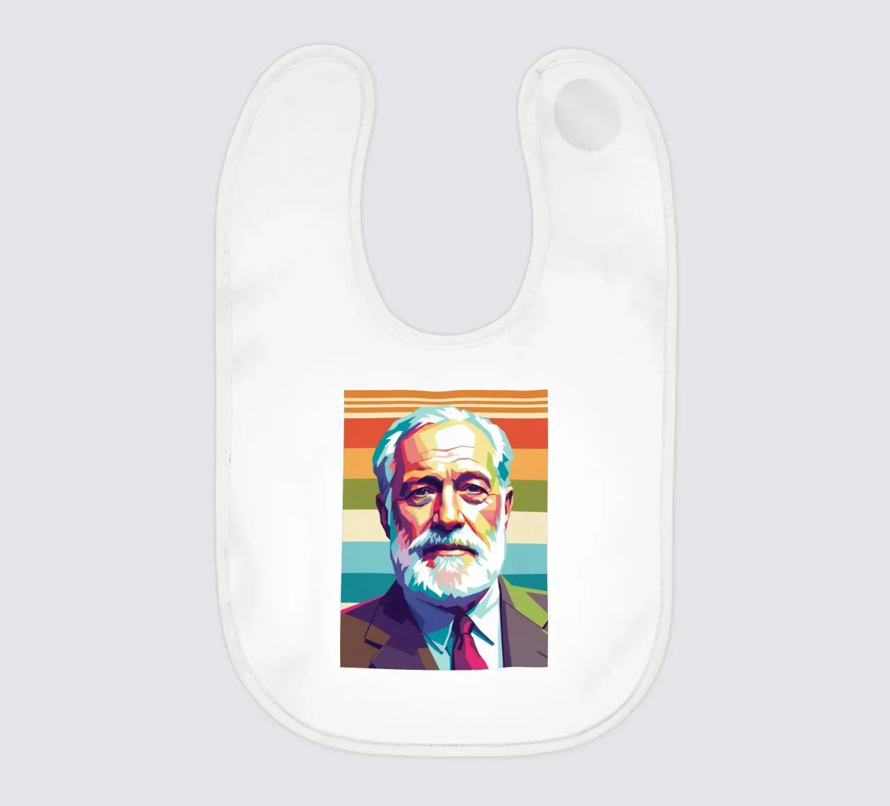 Ritratto pop art di Ernest Hemingway bavaglino da Hantamrata