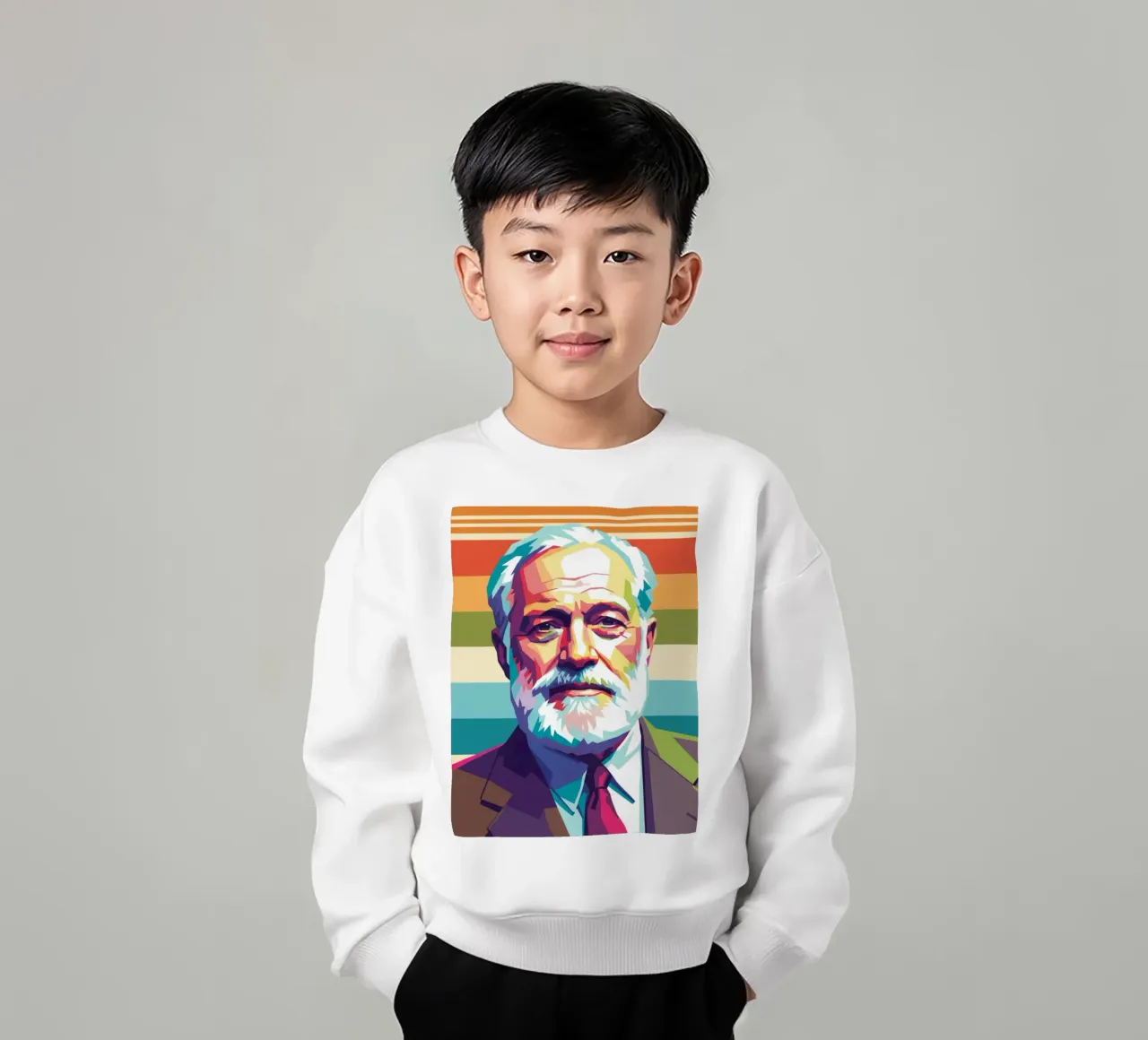 Ritratto pop art di Ernest Hemingway felpa bambino da Hantamrata