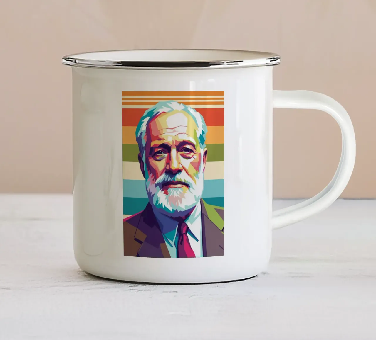 Ritratto pop art di Ernest Hemingway tazza in smalto da Hantamrata