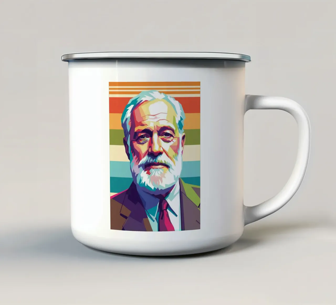 Ritratto pop art di Ernest Hemingway tazza in smalto da Hantamrata