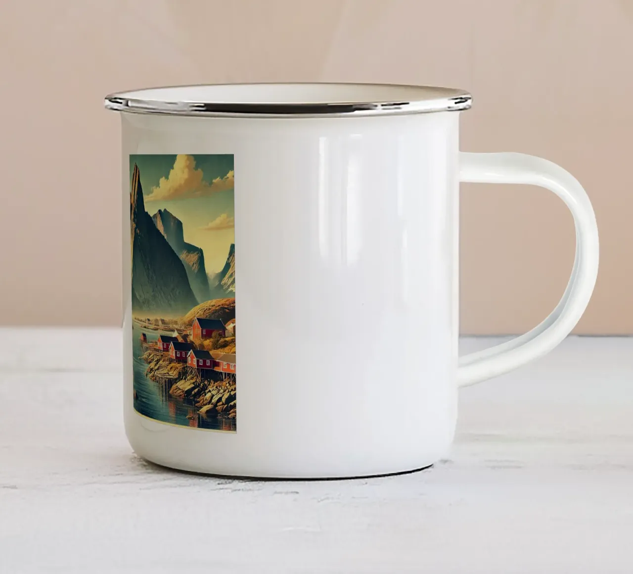 Poster d'epoca Norvegia, Isole Lofoten tazza in smalto da Wanderlust Vibes