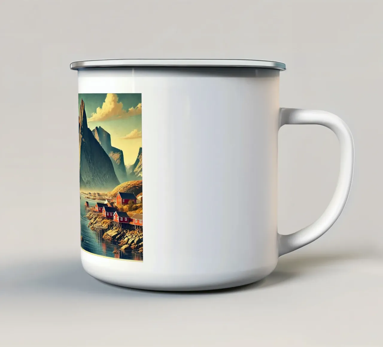 Poster d'epoca Norvegia, Isole Lofoten tazza in smalto da Wanderlust Vibes