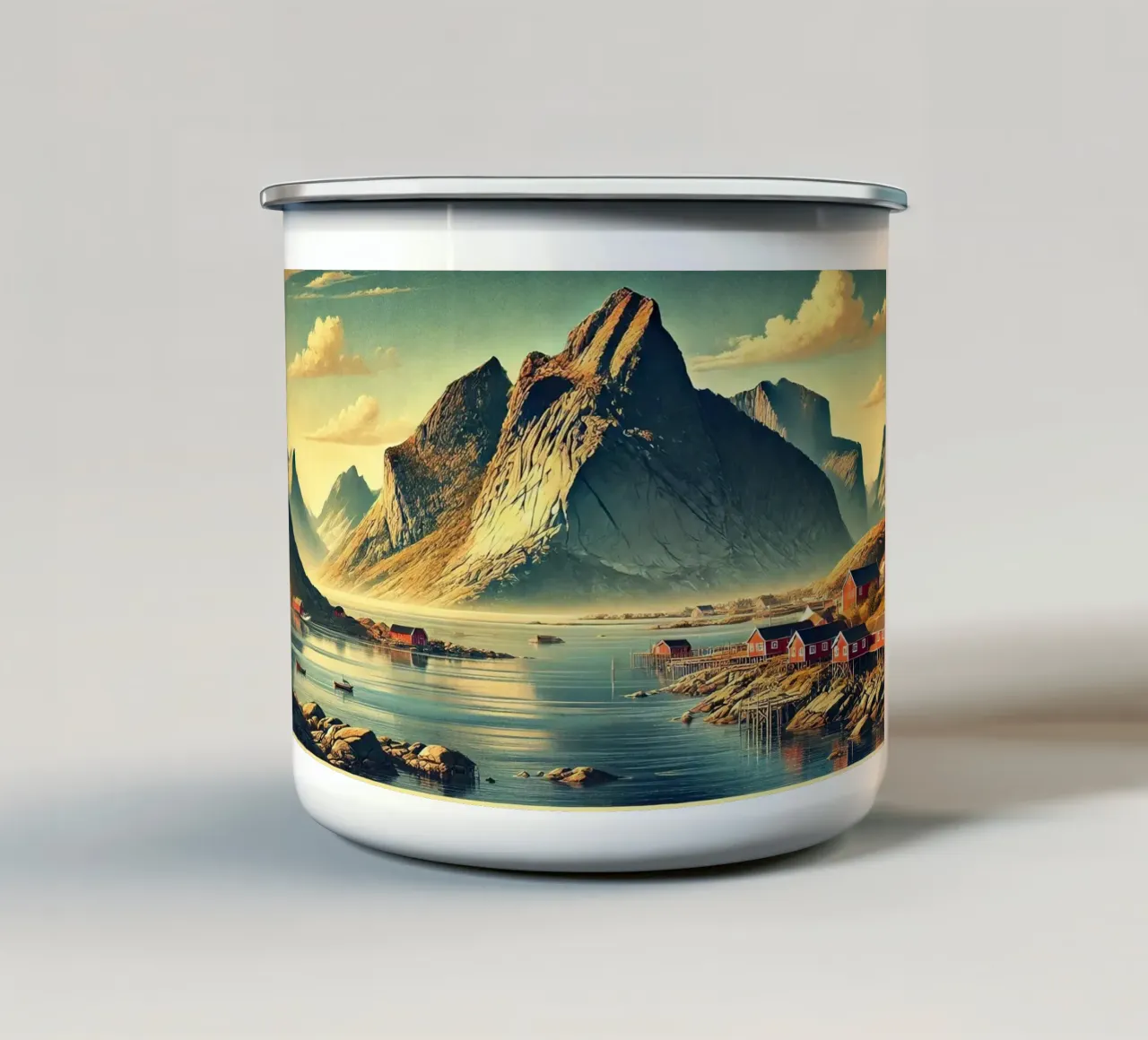 Poster d'epoca Norvegia, Isole Lofoten tazza in smalto da Wanderlust Vibes