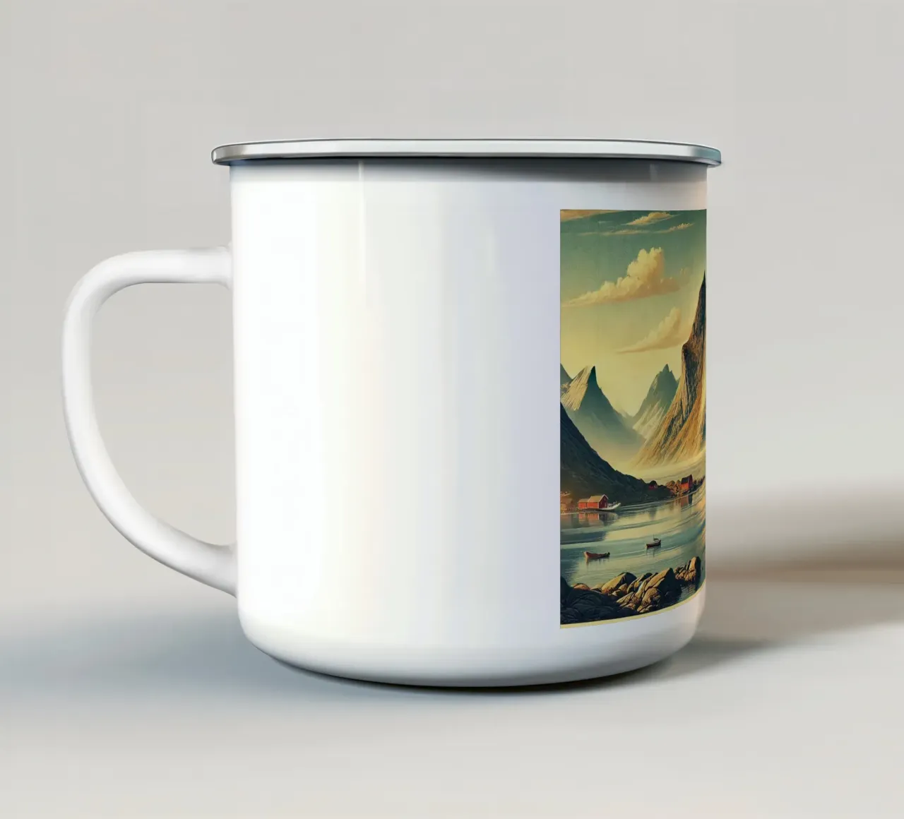 Poster d'epoca Norvegia, Isole Lofoten tazza in smalto da Wanderlust Vibes