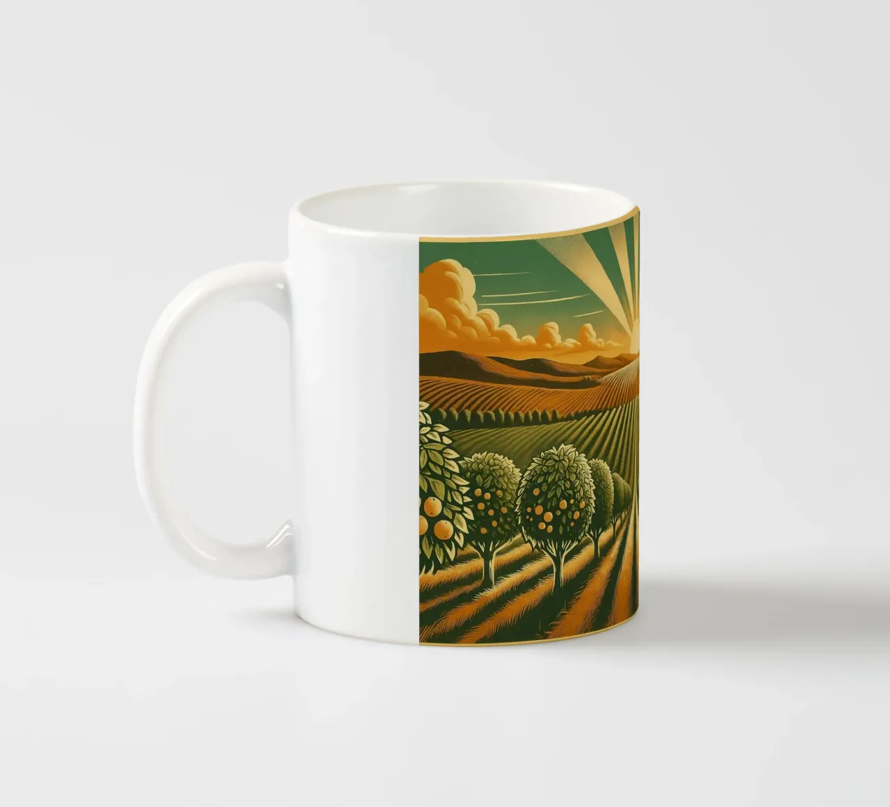 Poster d'epoca sull'alba nel frutteto tazza in ceramica da Wanderlust Vibes