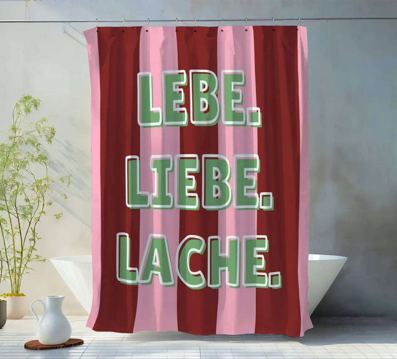 Lebe. Liebe. Lache. tenda da doccia da DigiWunderwerk