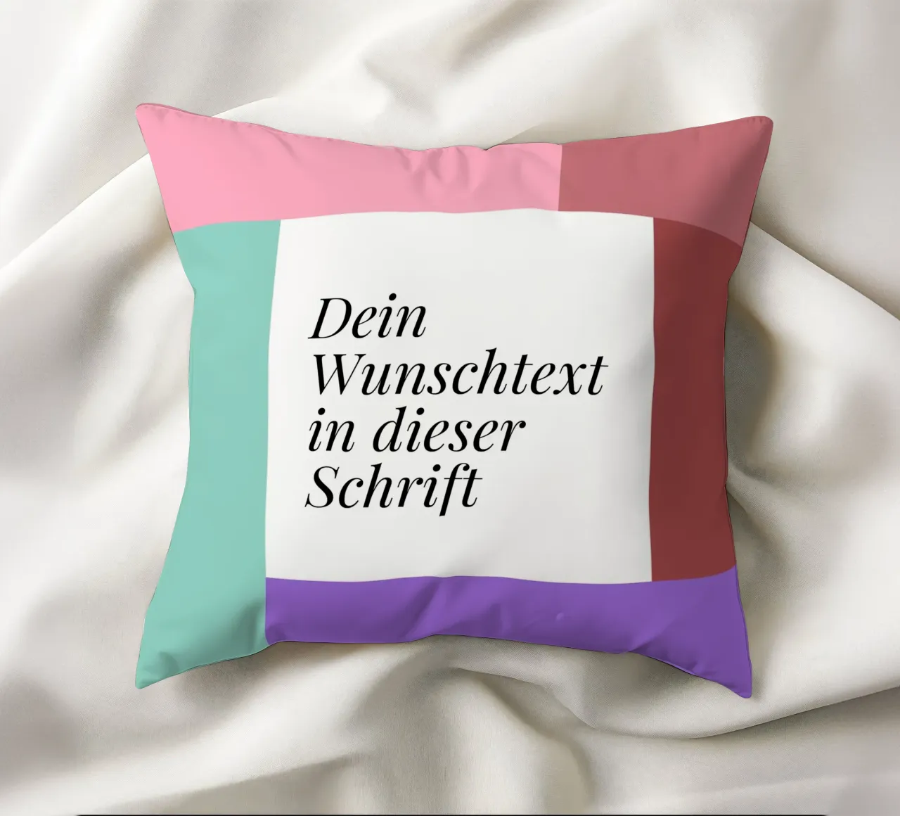 Wunschtext - geometrisch rosa grün cuscino da BAINAI BRICK