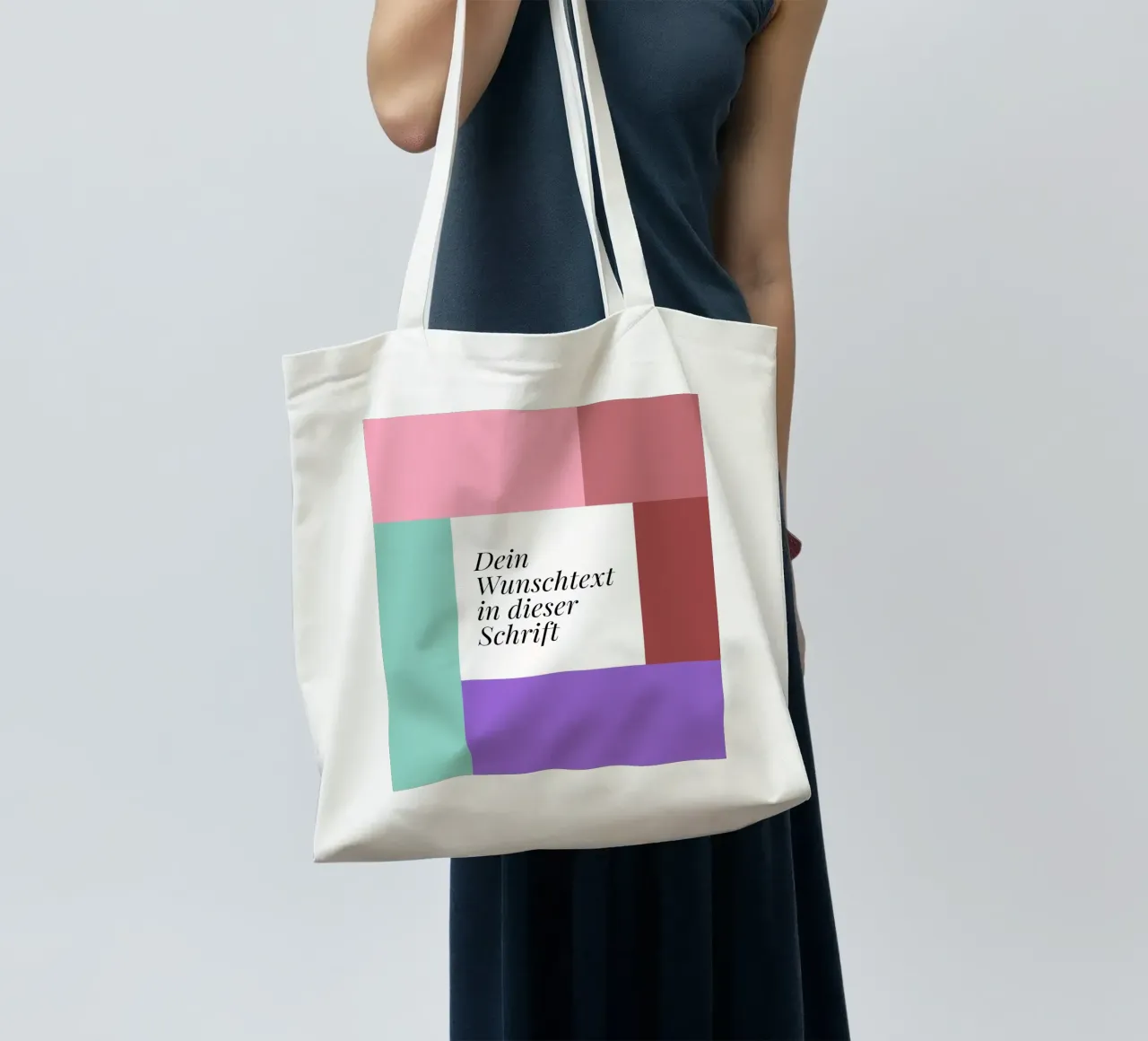 Wunschtext - geometrisch rosa grün borsa in juta da BAINAI BRICK