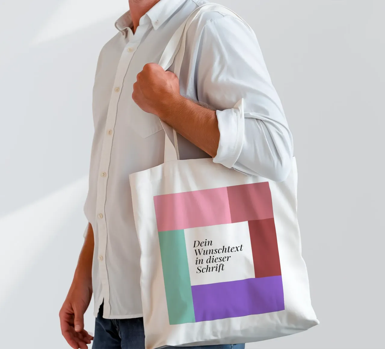 Wunschtext - geometrisch rosa grün borsa in juta da BAINAI BRICK