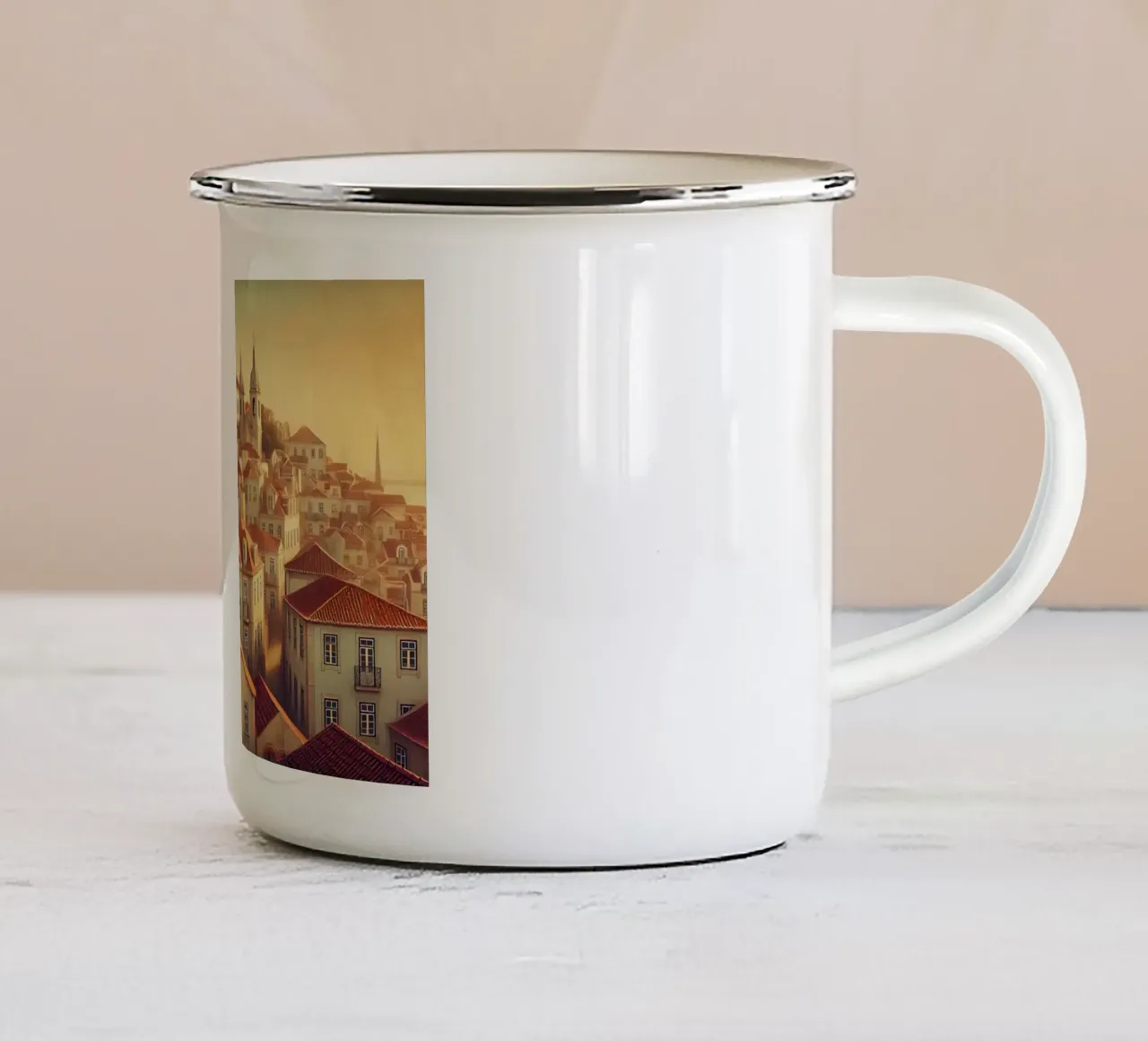 Poster d'epoca Portogallo, Lisbona Alfama Rooftops tazza in smalto da Wanderlust Vibes