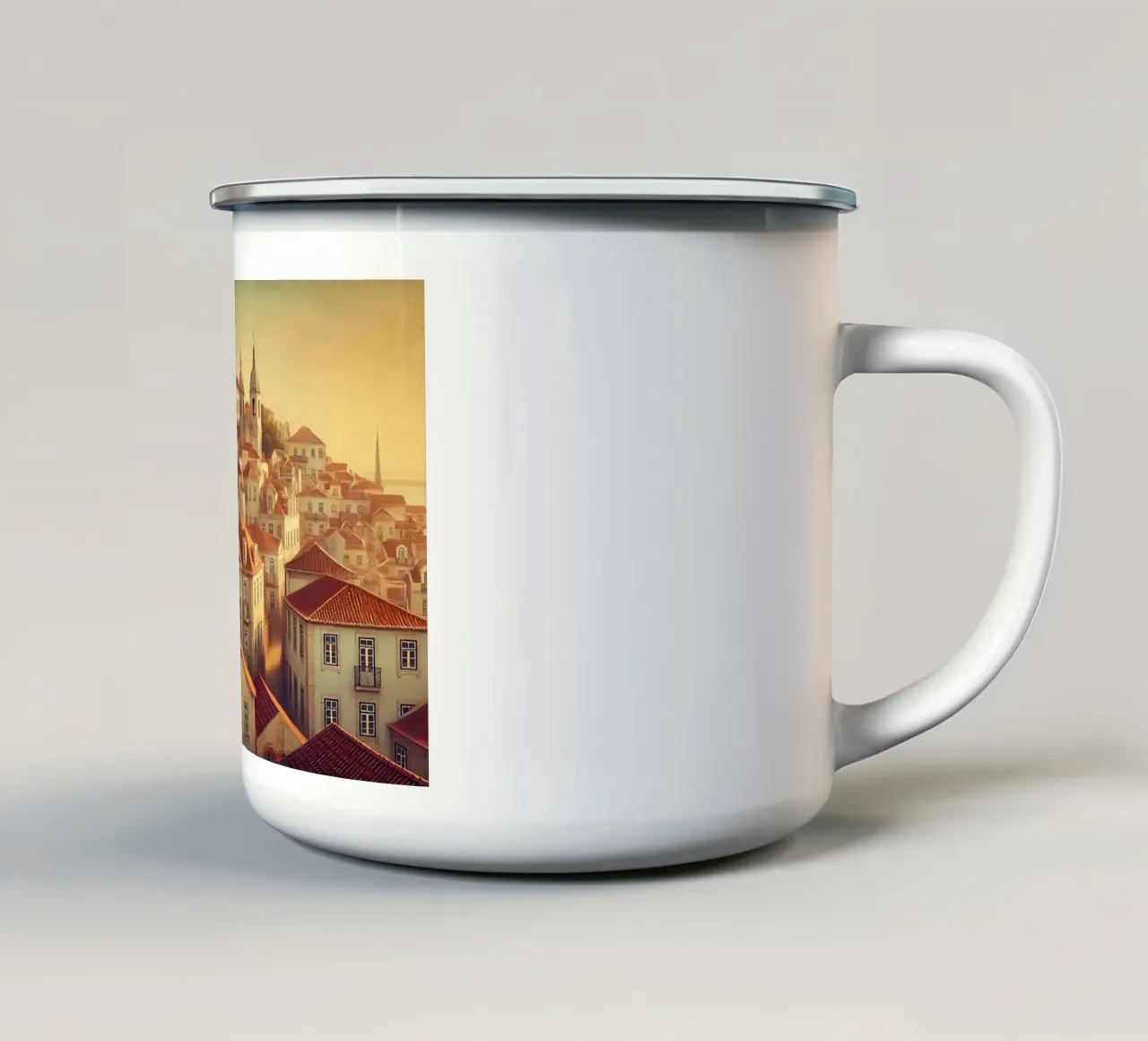Poster d'epoca Portogallo, Lisbona Alfama Rooftops tazza in smalto da Wanderlust Vibes