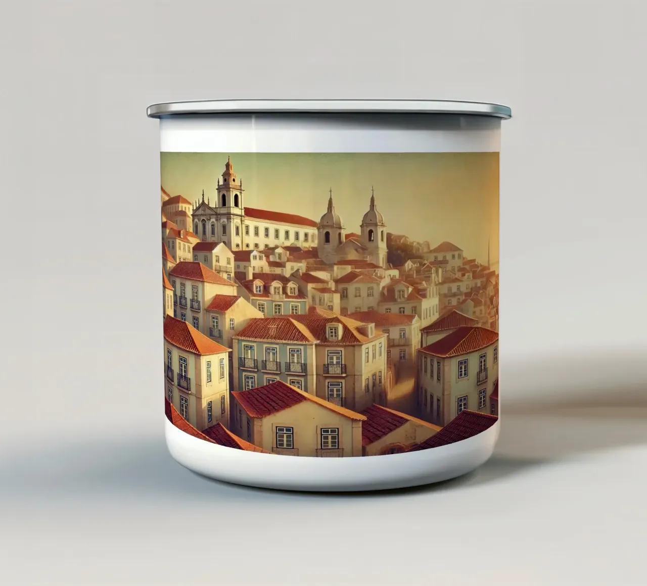 Poster d'epoca Portogallo, Lisbona Alfama Rooftops tazza in smalto da Wanderlust Vibes