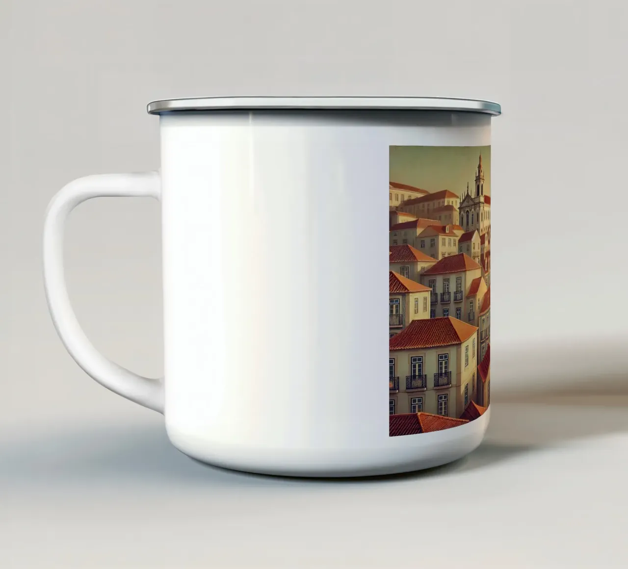 Poster d'epoca Portogallo, Lisbona Alfama Rooftops tazza in smalto da Wanderlust Vibes