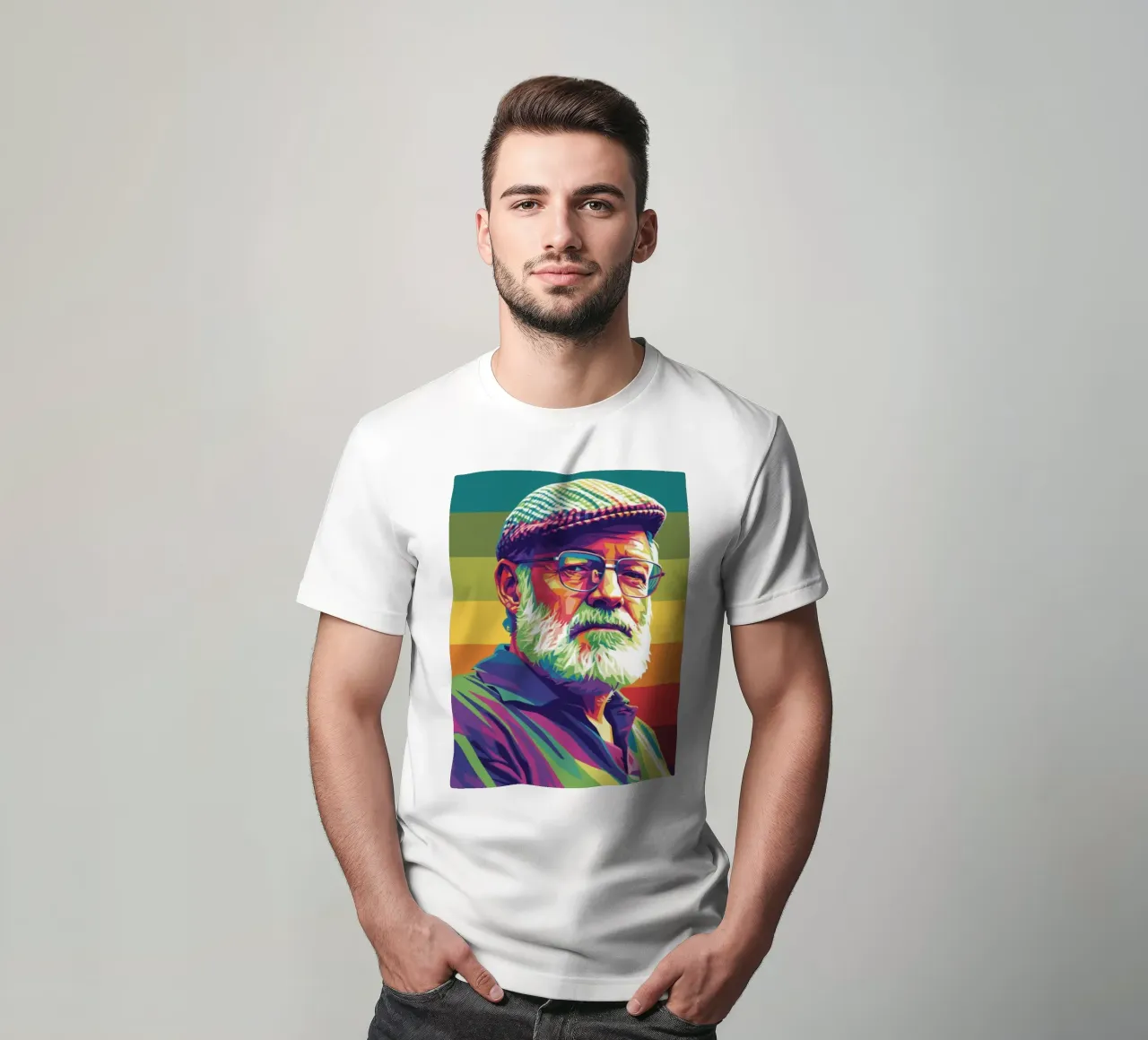 Ernest Hemingway ritratto colorato in stile pop art t-shirt da Hantamrata