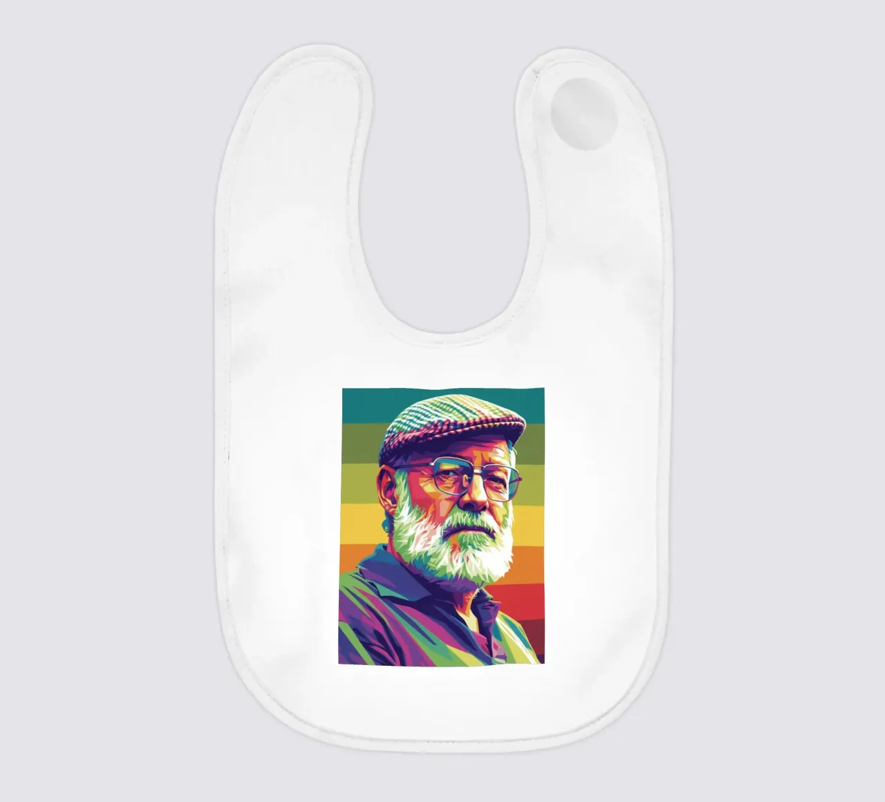 Ernest Hemingway ritratto colorato in stile pop art bavaglino da Hantamrata