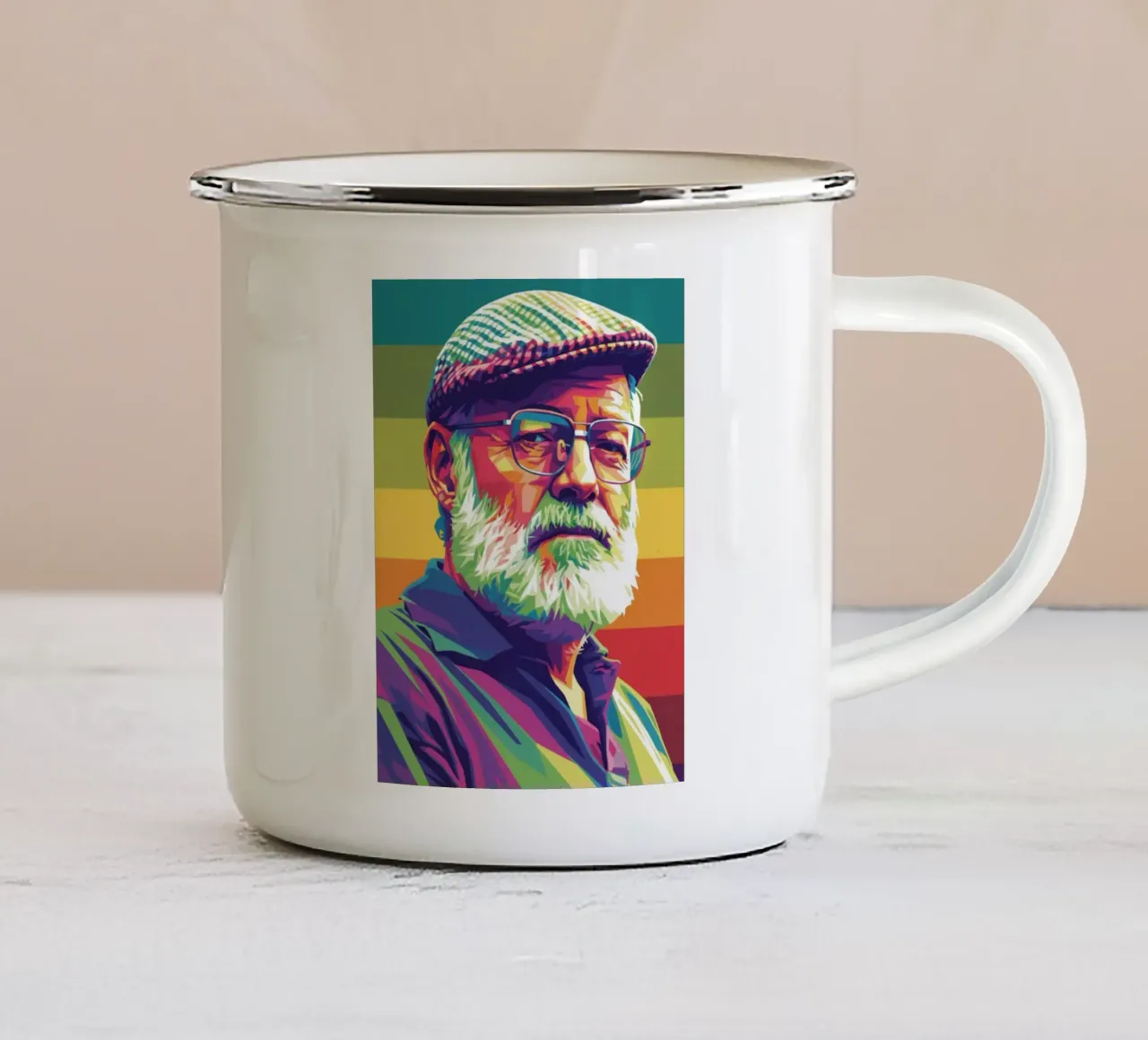 Ernest Hemingway ritratto colorato in stile pop art tazza in smalto da Hantamrata