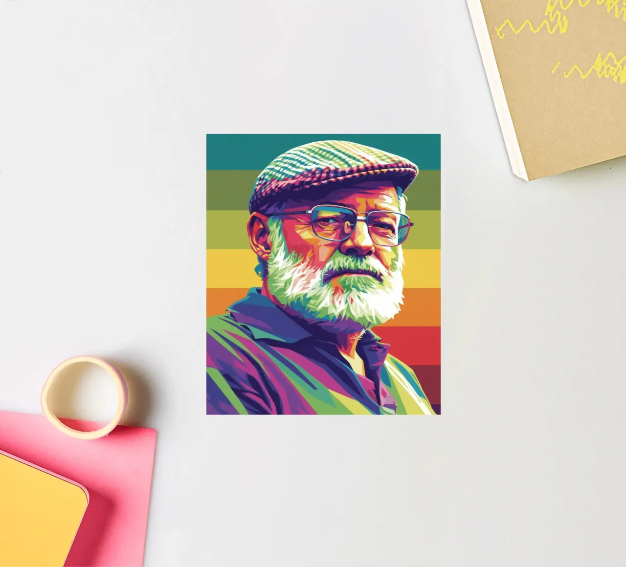 Ernest Hemingway ritratto colorato in stile pop art adesivo da Hantamrata