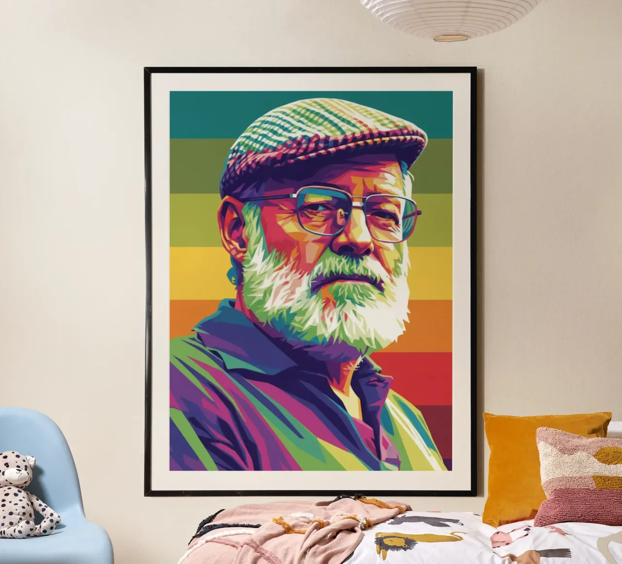 Ernest Hemingway ritratto colorato in stile pop art carta hahnemühle da Hantamrata