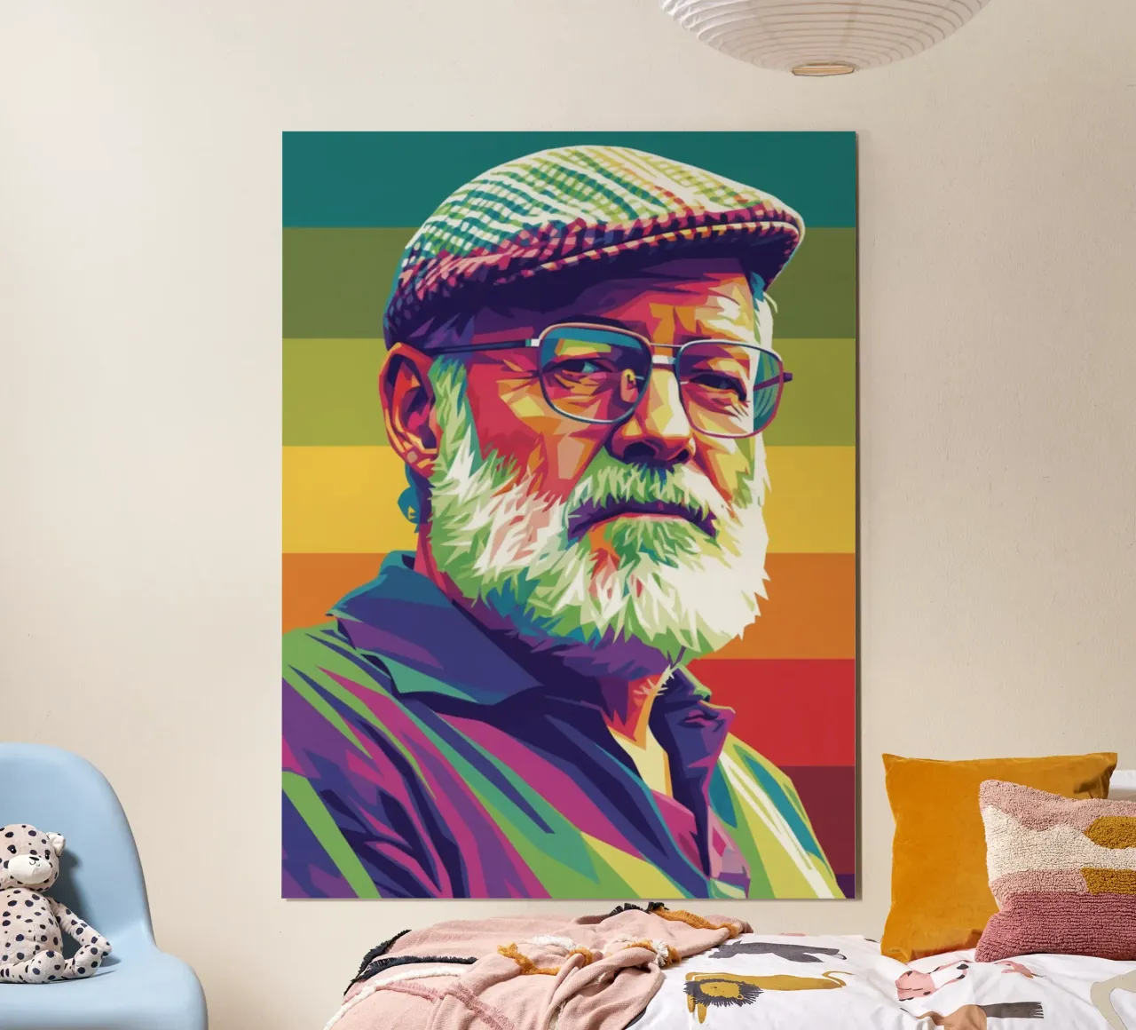 Ernest Hemingway ritratto colorato in stile pop art carta hahnemühle da Hantamrata