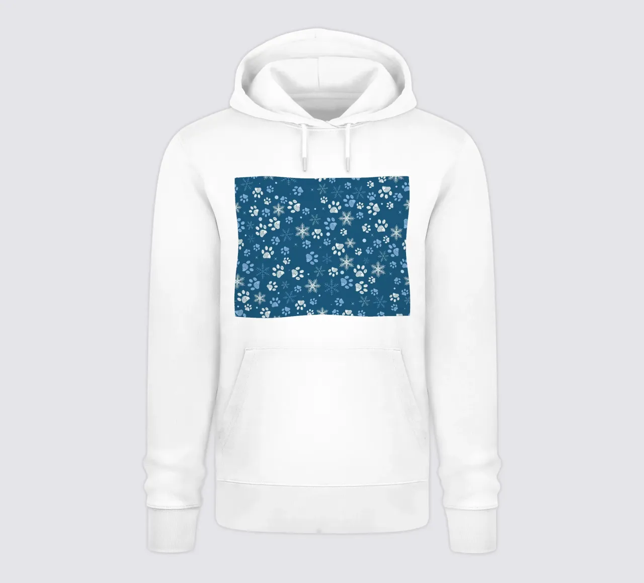 Impronte di zampe con fiocchi di neve blu felpa con cappuccio da GalerieGG