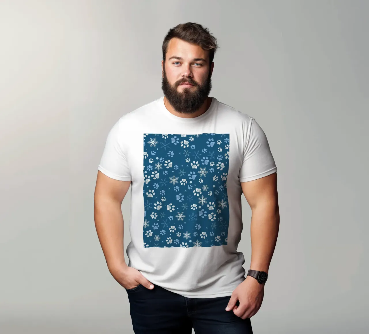 Impronte di zampe con fiocchi di neve blu t-shirt da GalerieGG