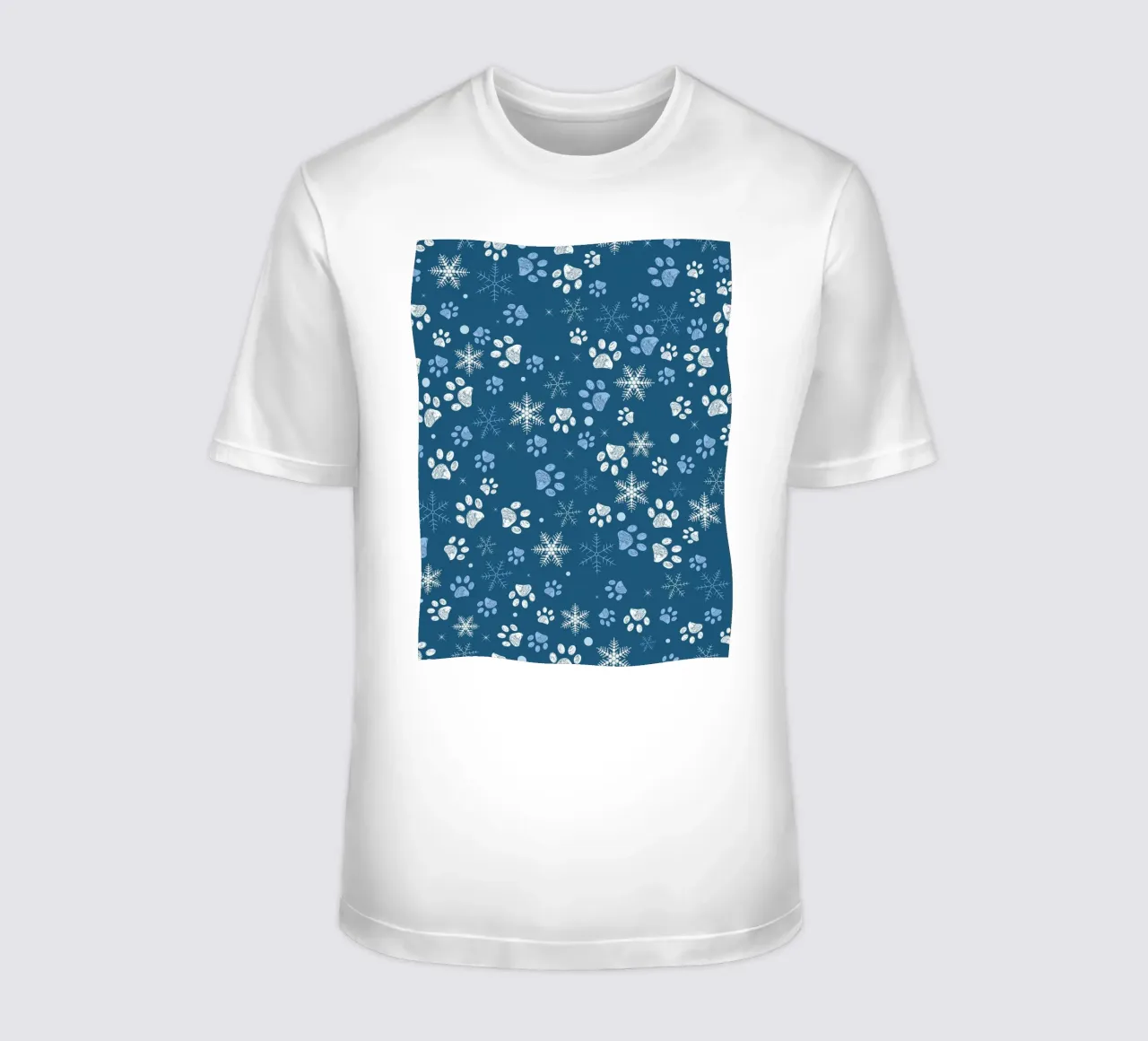 Impronte di zampe con fiocchi di neve blu t-shirt da GalerieGG