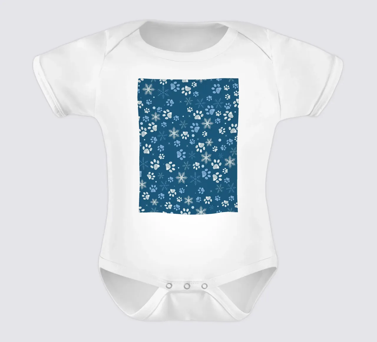 Impronte di zampe con fiocchi di neve blu body neonato maniche corte da GalerieGG