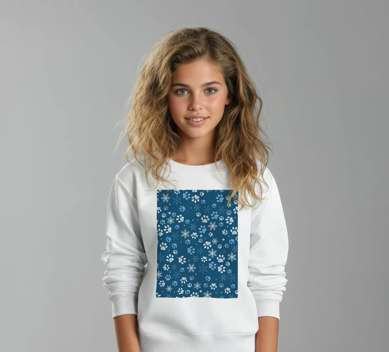 Impronte di zampe con fiocchi di neve blu felpa bambino da GalerieGG