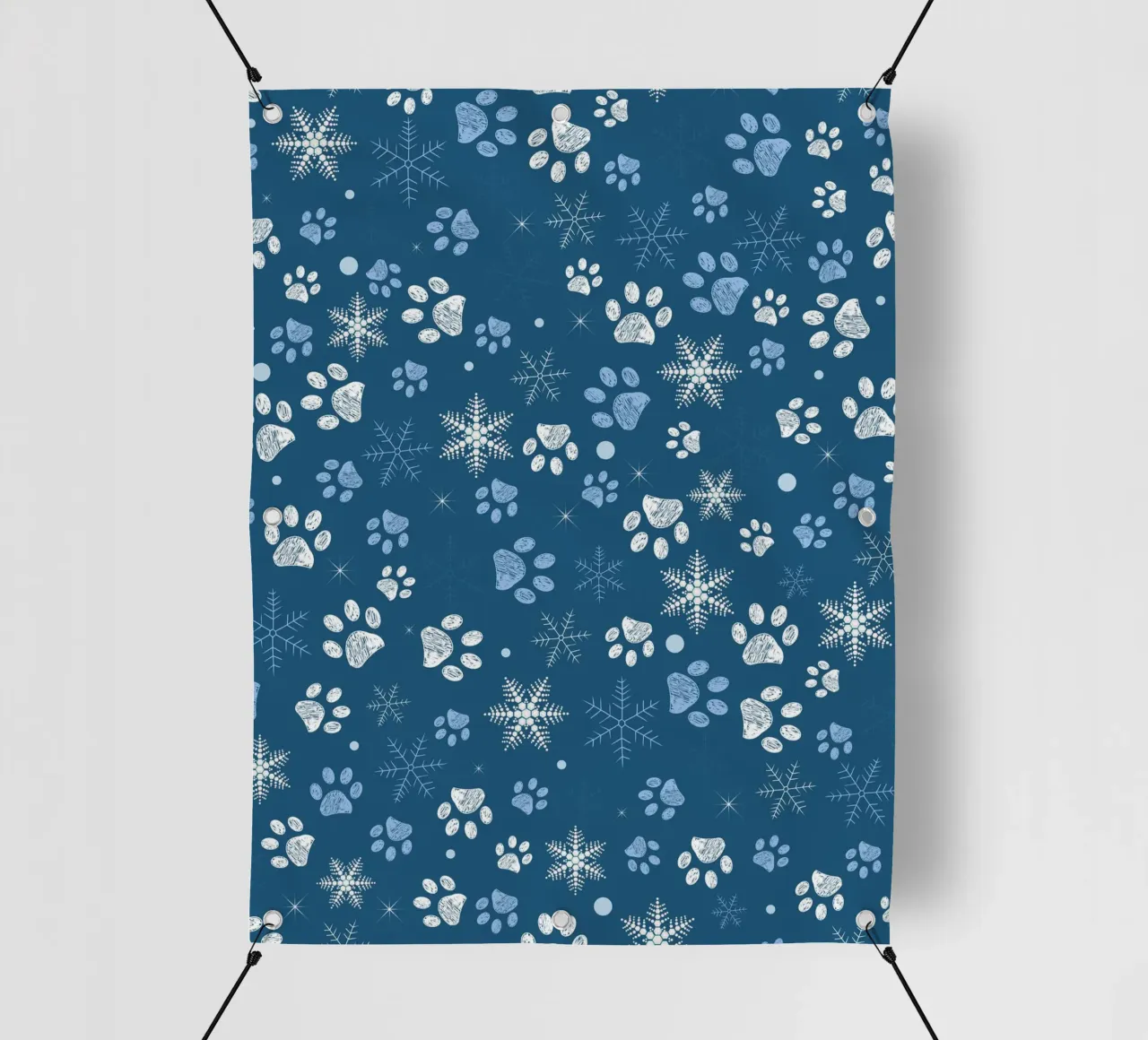 Impronte di zampe con fiocchi di neve blu telo in pvc da GalerieGG