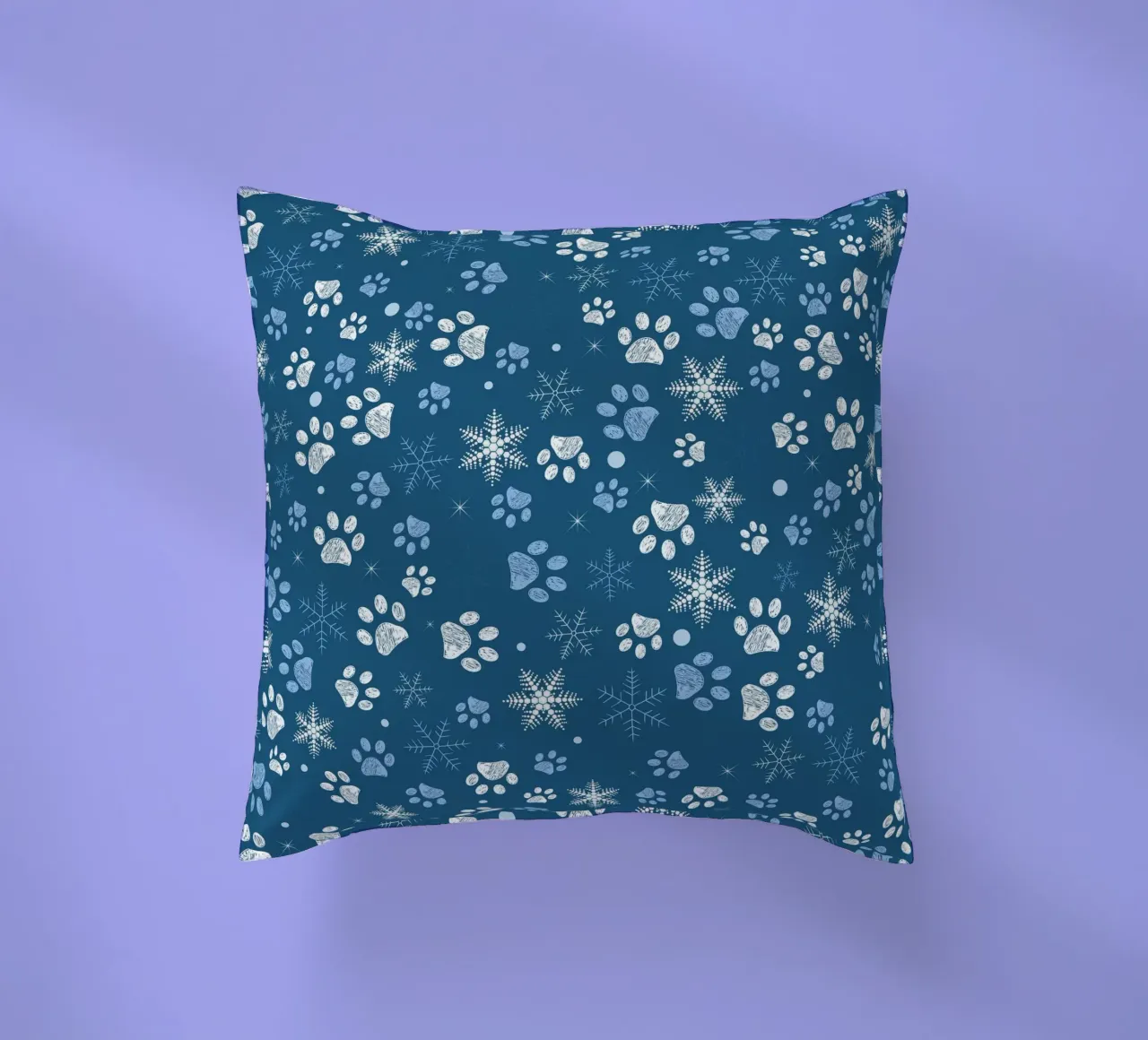 Impronte di zampe con fiocchi di neve blu cuscino da GalerieGG