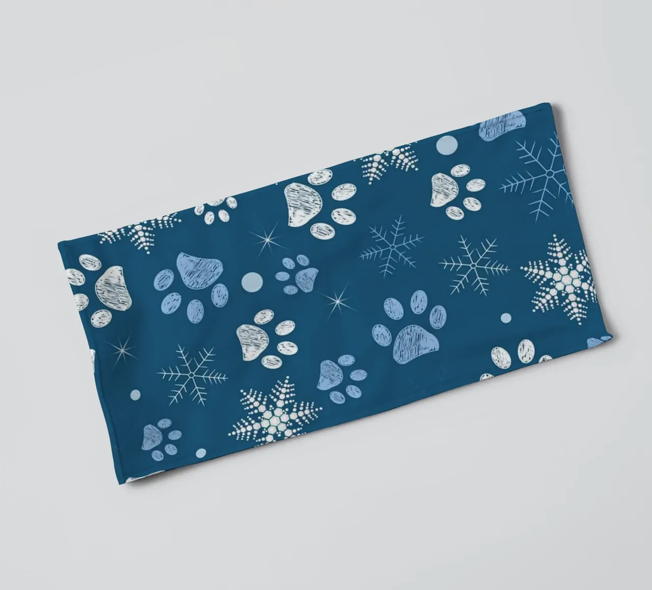 Paw prints with snowflakes blue towel by GalerieGG