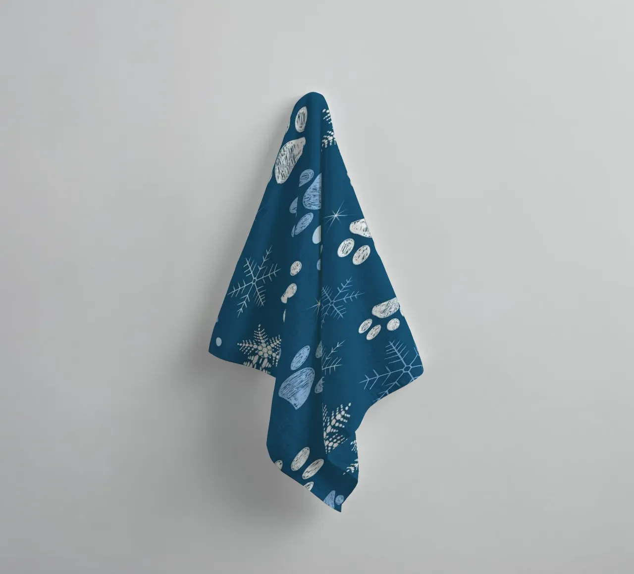 Paw prints with snowflakes blue towel by GalerieGG