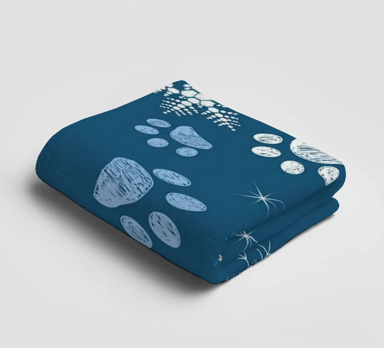 Paw prints with snowflakes blue towel by GalerieGG