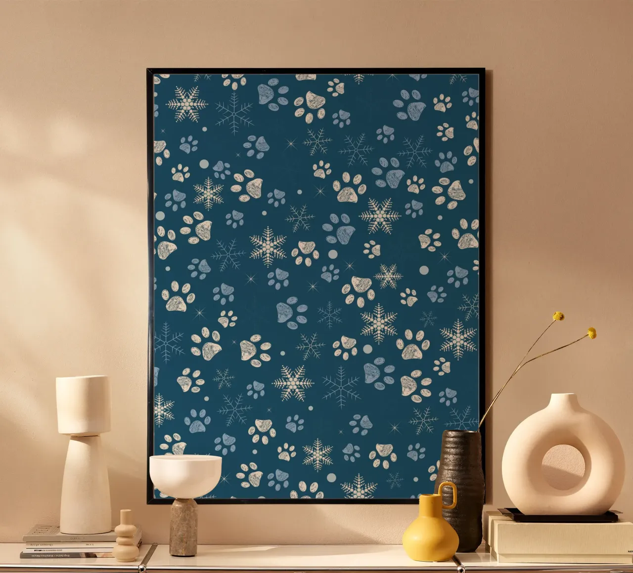 Impronte di zampe con fiocchi di neve blu carta hahnemühle da GalerieGG