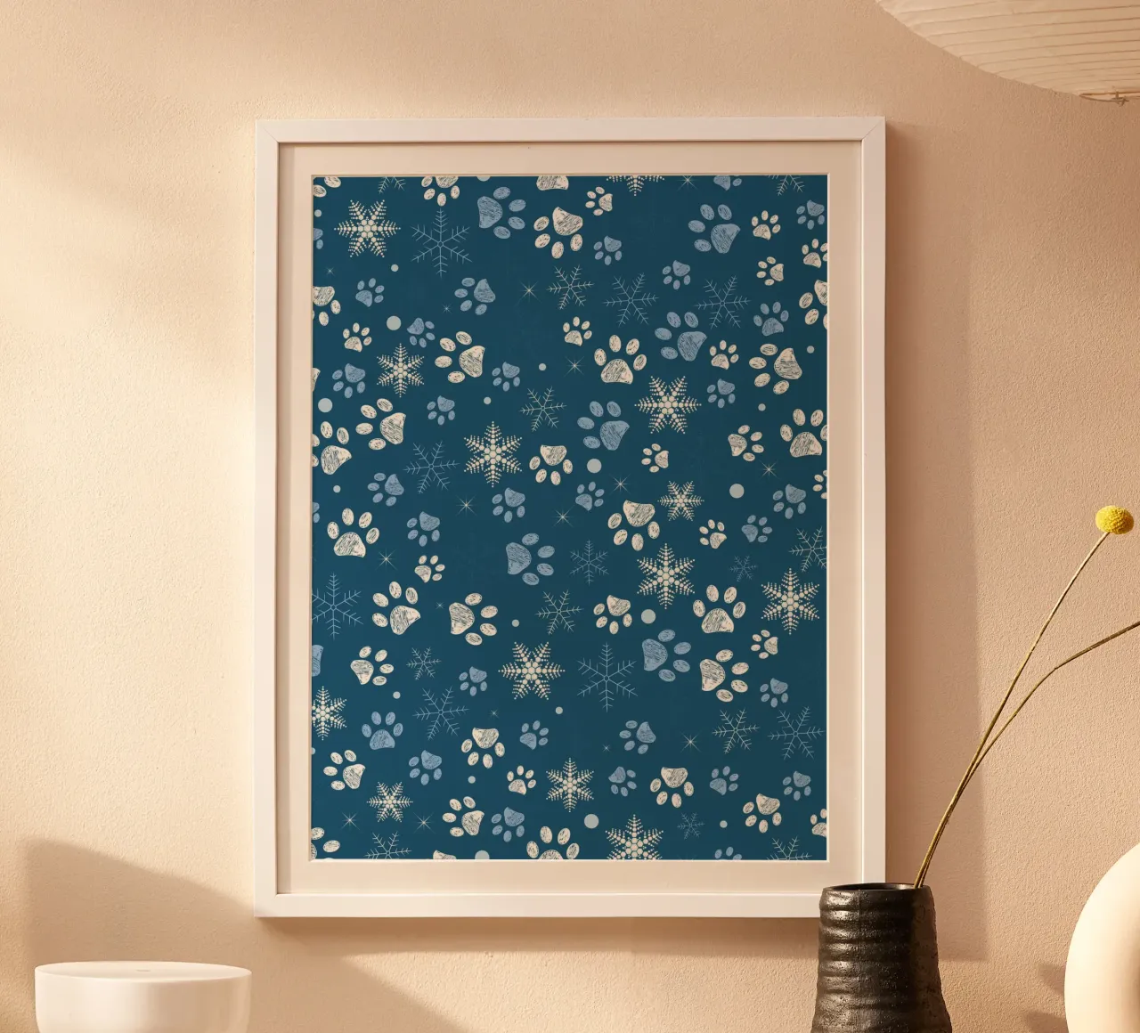 Impronte di zampe con fiocchi di neve blu carta hahnemühle da GalerieGG